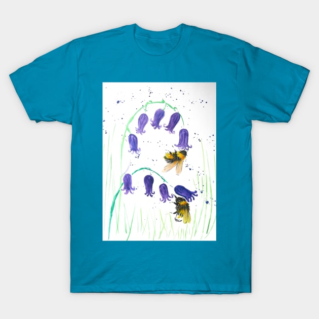 Bumble bees on Bluebells T-Shirt by Casimirasquirkyart